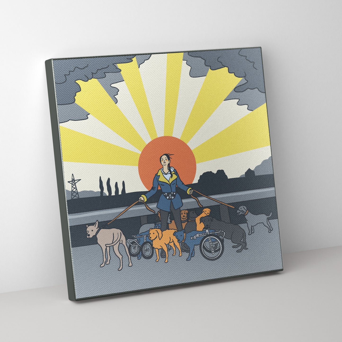 Canvas 14"-14" - Woman With Dogs