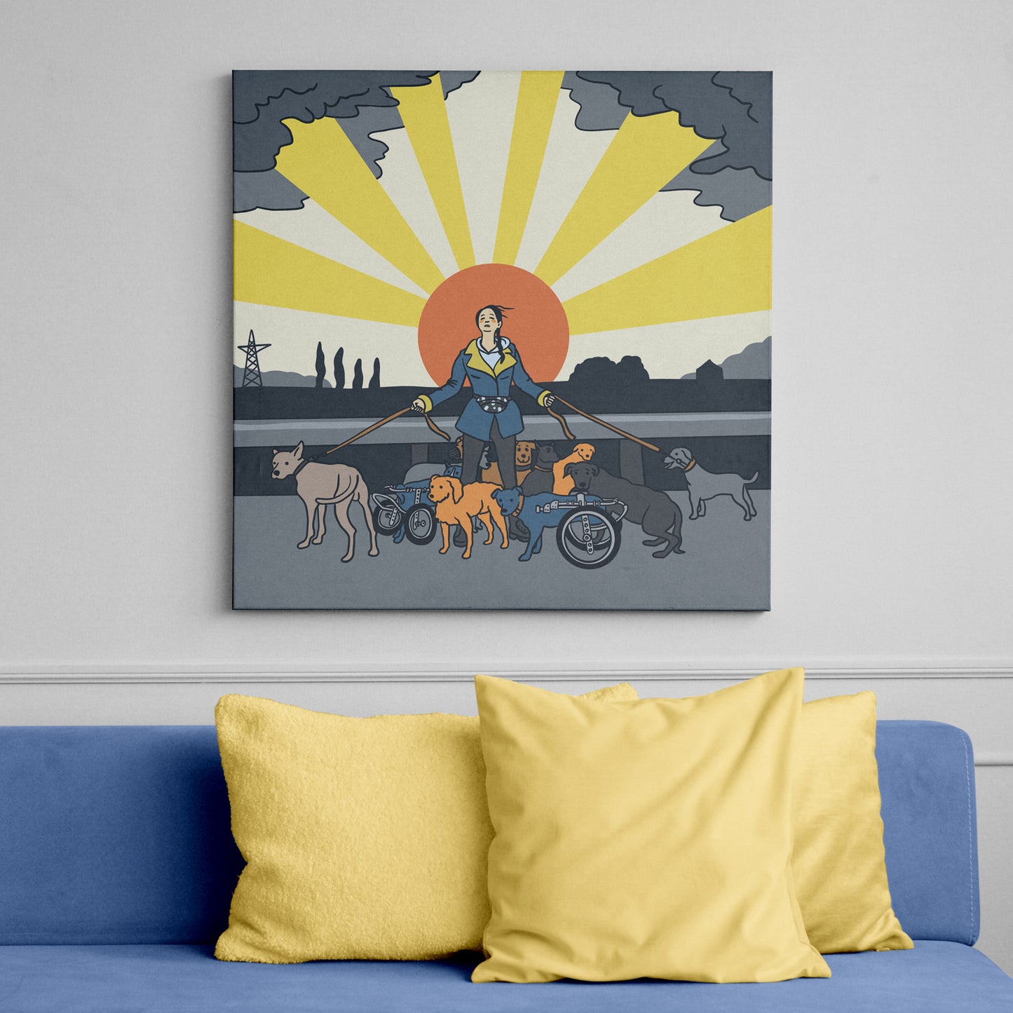 Canvas 14"-14" - Woman With Dogs
